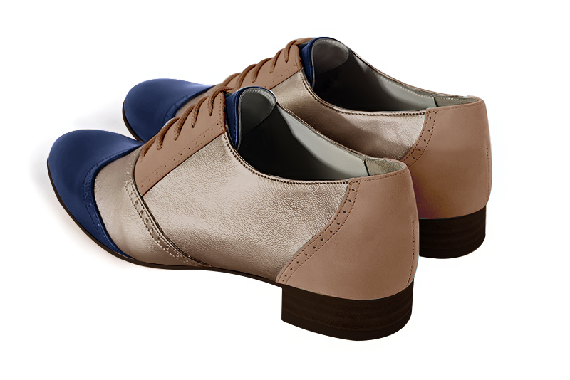 Navy blue, bronze gold and biscuit beige women's fashion lace-up shoes.. Rear view - Florence KOOIJMAN